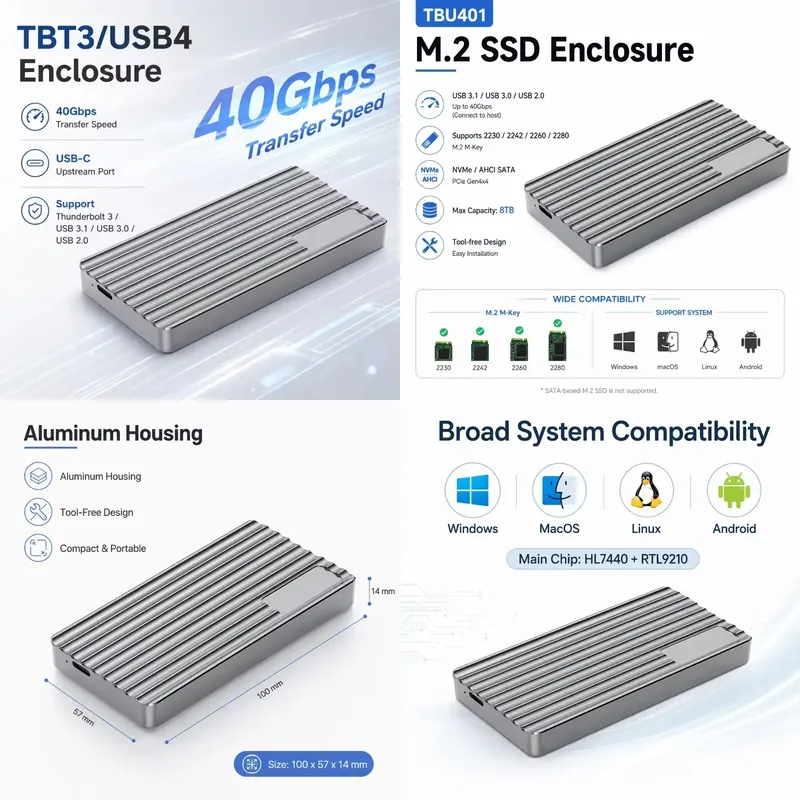 AP01 アルミニウム製 M.2 NVMe SSD エンクロ - Usb4 40Gbps External Ssd 8Tb のレビューと価格